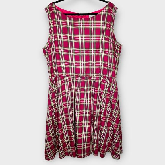 LINDY BOP red tartan plaid fit and flare sleeveless midi dress plus size 5X - Picture 1 of 6